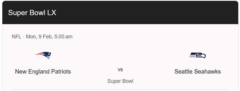 Seattle Seahawks will face the New England Patriots in the 60th Super Bowl